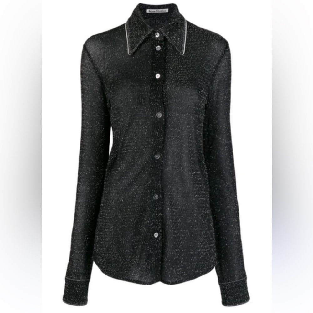 ACNE STUDIOS Gold Black Lurex Long Sleeve Button Down Blouse - Picture 2 of 8